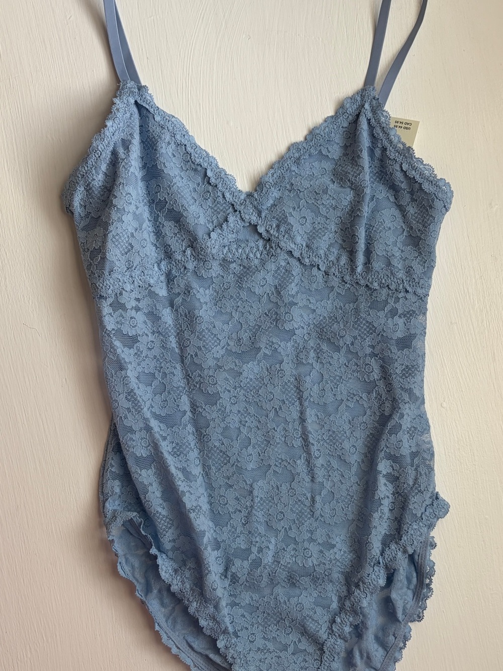 aerie Dusty Blue Floral Lace Camisole Bodysuit